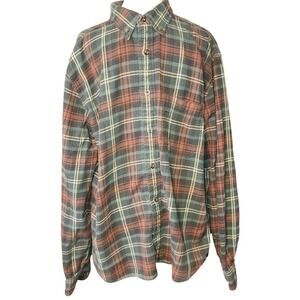 Woolrich Mens XL Flannel Shirt Plaid Long Sleeve Button Down Rust Green Cotton